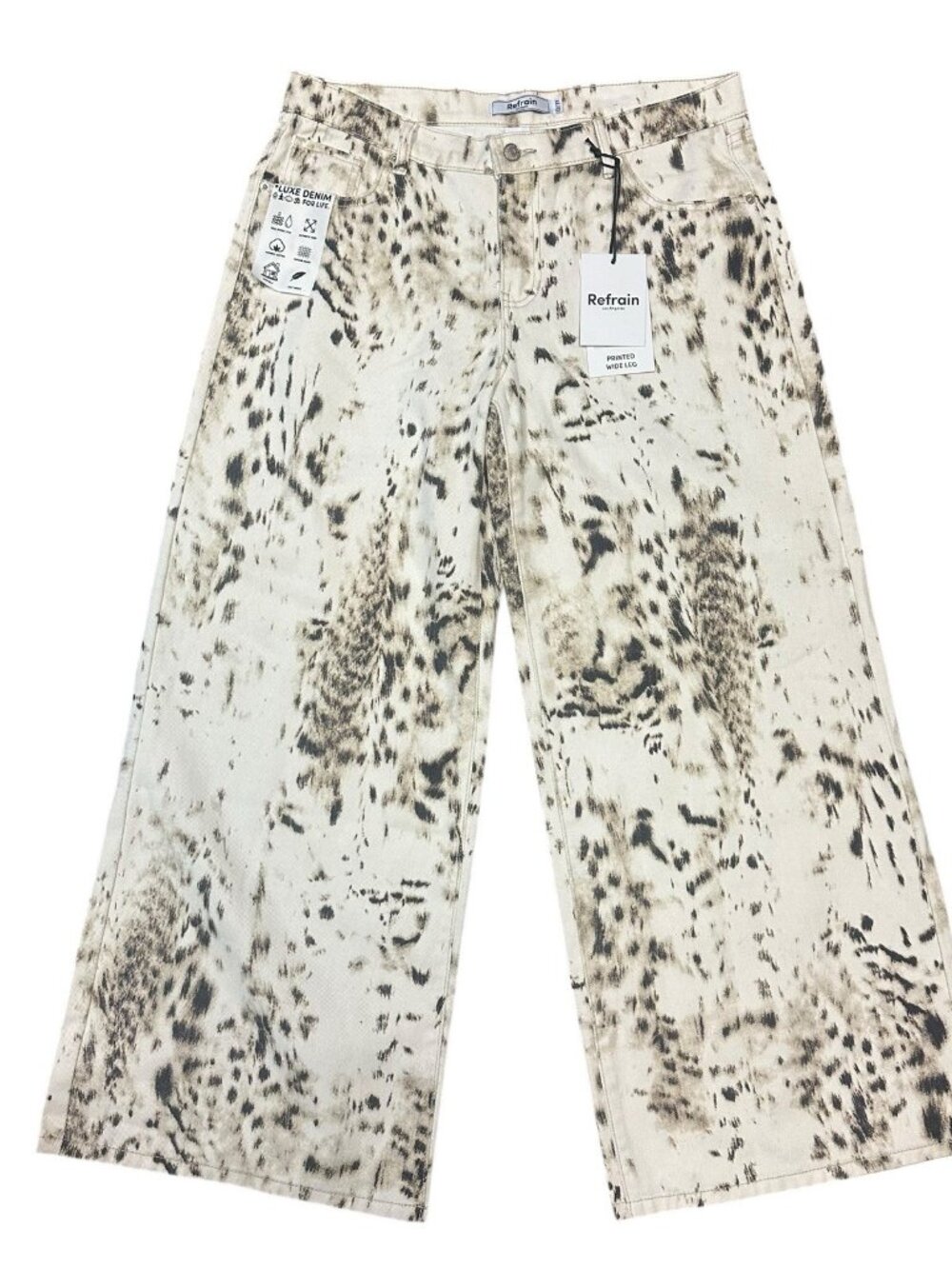 Refrain Los Angeles Jeans Womens 13/31‎ White Animal Print Wide Leg Denim Pants